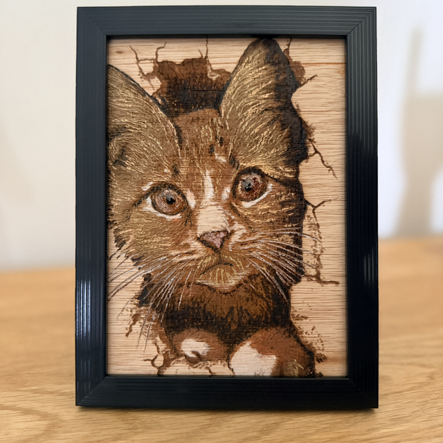 Tableau animalier en relief en bois gravé – Cadre 13x18 cm – Décoration artisanale