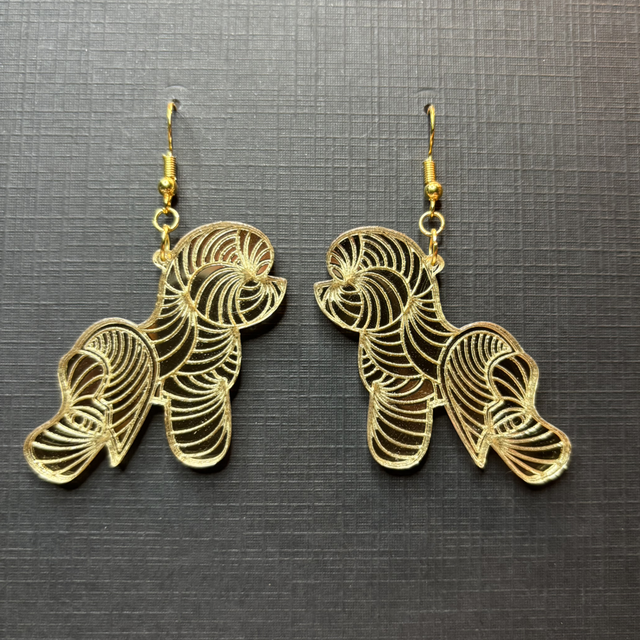 Acryl - Earrings Bichon Frise Gold Mirror
