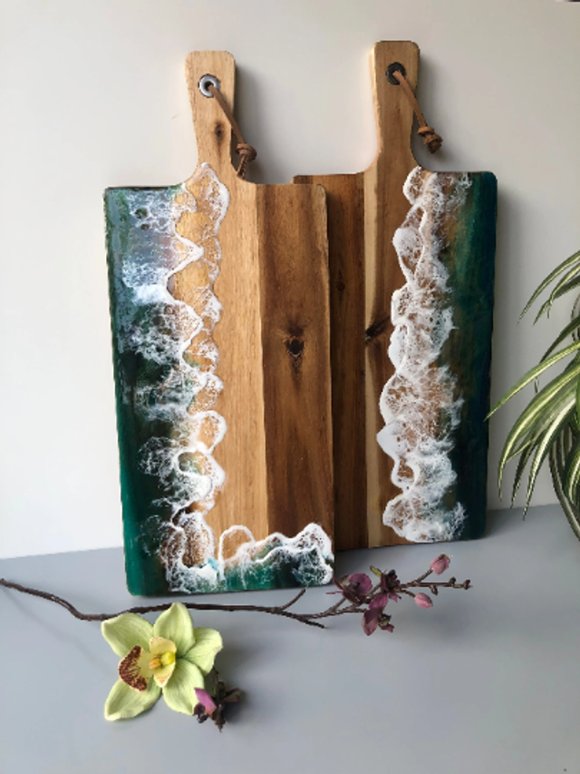 Long Acacia Waves Chopping Board