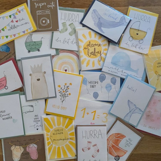 Grußkarte A6 handgemalt - Baby