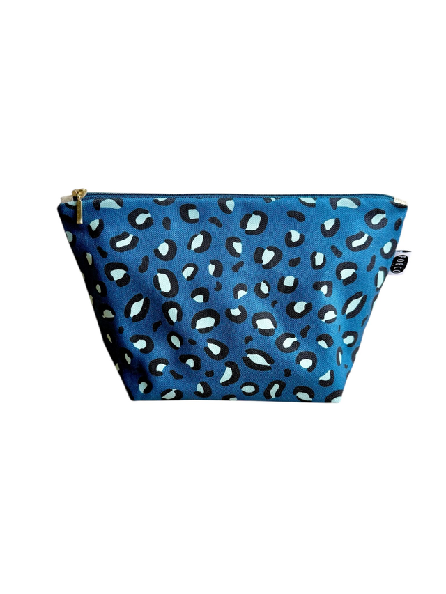 Trousse de toilette - tissu intérieur imperméable - LEOPARD bleu petrole