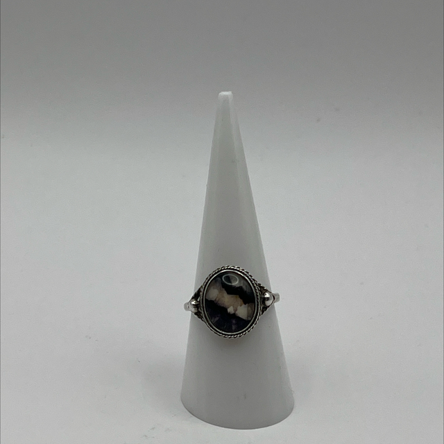 Oval-Cut Blue John Ring in Silver, Hallmarked, Size O