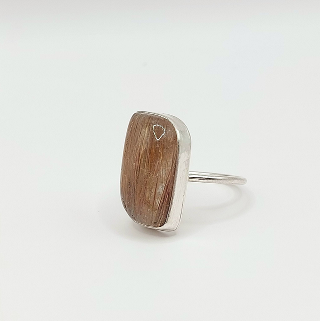 Large rutilated quartz sterling silver ring (size N) 
