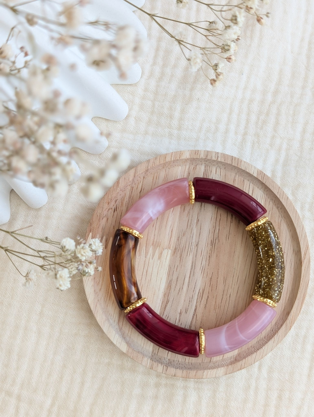 Bracelet jonc Marie bordeaux rose glitter