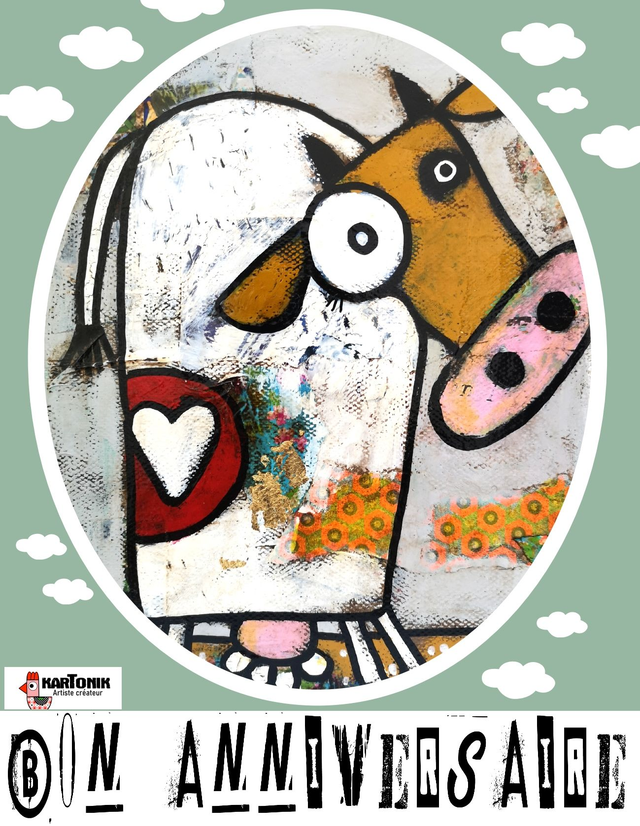 Carte "Bon Anniversaire" Vache