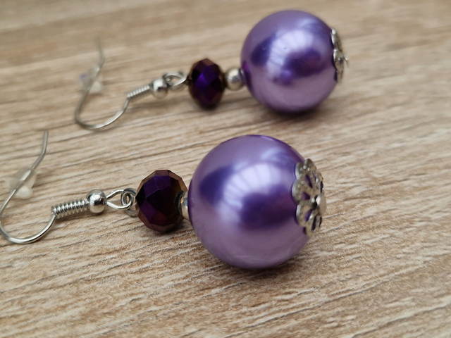 Boucles D'oreilles Perles Lila Cristal