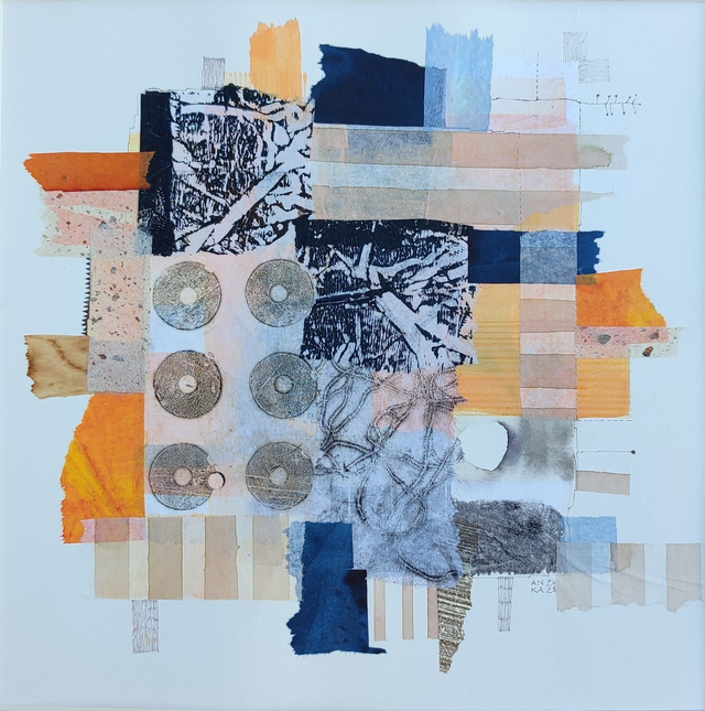 Kompozycja6, 30x30 (20x20 w świetle passe-partout) tech. mieszana 2023