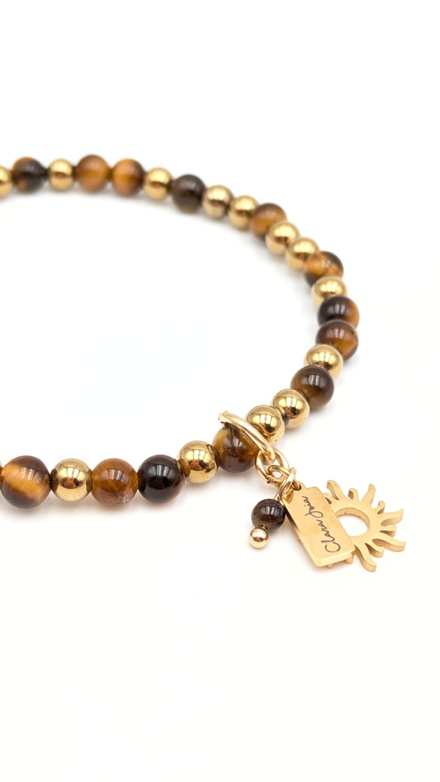 Bracelet Clara Joia Oeil de Tigre Acier Doré Soleil