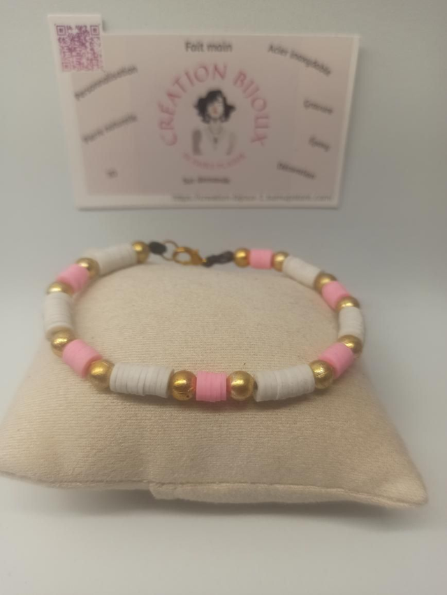 Bracelet perle blanche et rose 