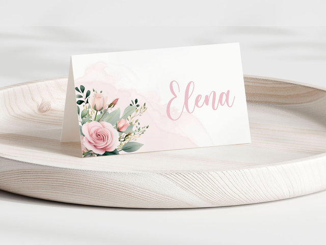Marque place Baptême Fleurs & Blush rose