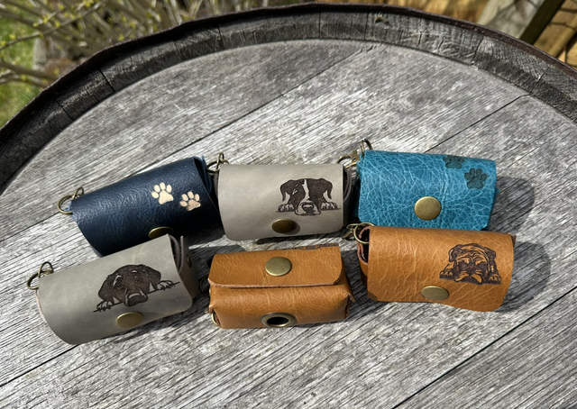Etched Real Leather Poo Bag Holders