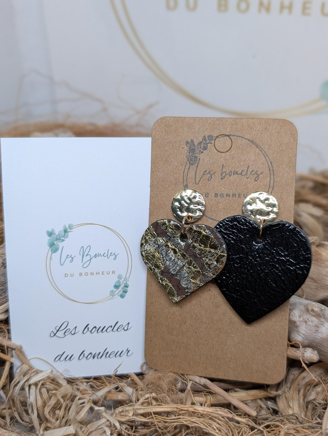 Boucles d'oreilles Asymétrique Coeur ❤️ noir bronze c2033