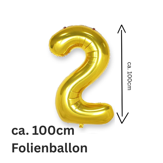 Folienballon GOLD, 100cm Zahl 2