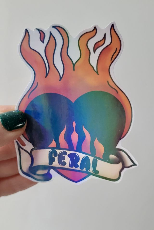 FERAL Sacred Heart Holographic Sticker – Tattoo-Inspired Glossy Vinyl
