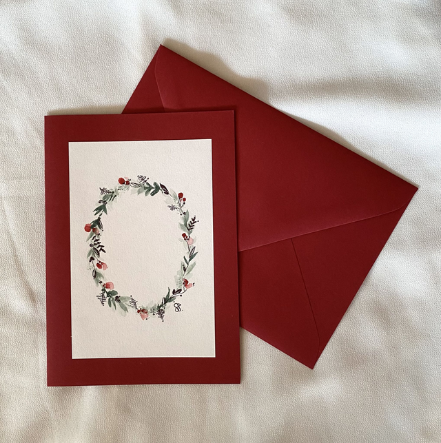 Doppelkarte - Grusskranz in rot