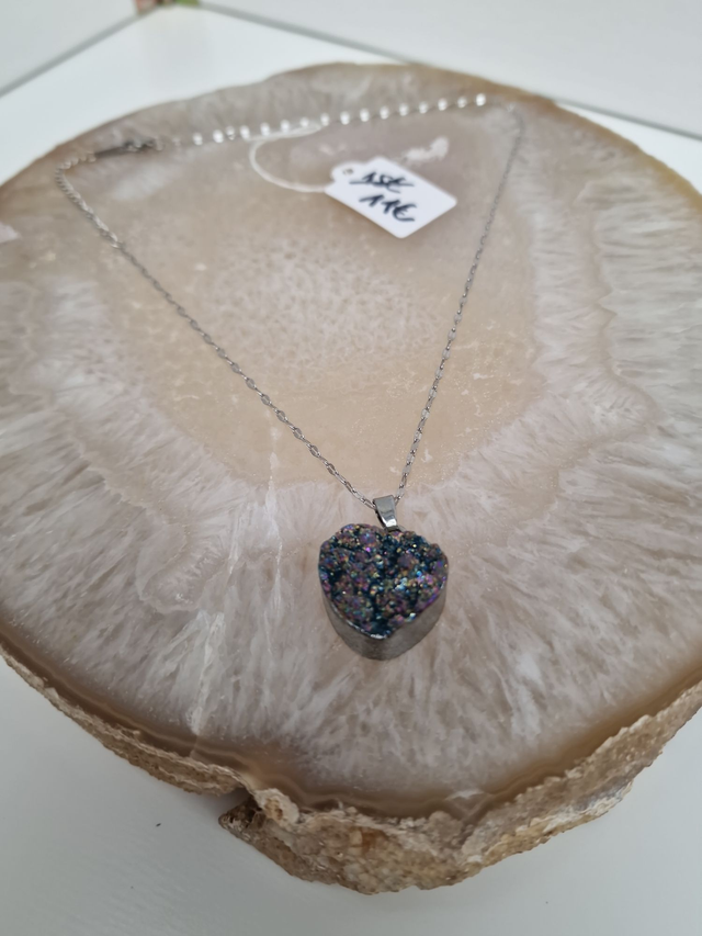 Collier Acier Inoxydable Argenté Pendentif Pierre Quartz