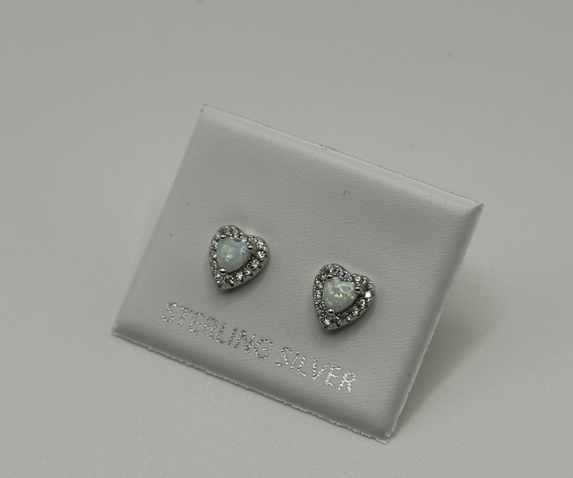 CZ White Opal Heart Earrings