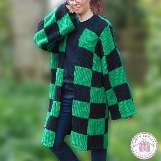 Gilet à carreaux noirs &amp; verts