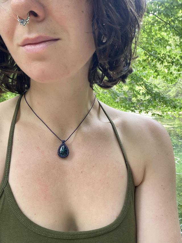 Azurit mit Malachit Makramee Halskette