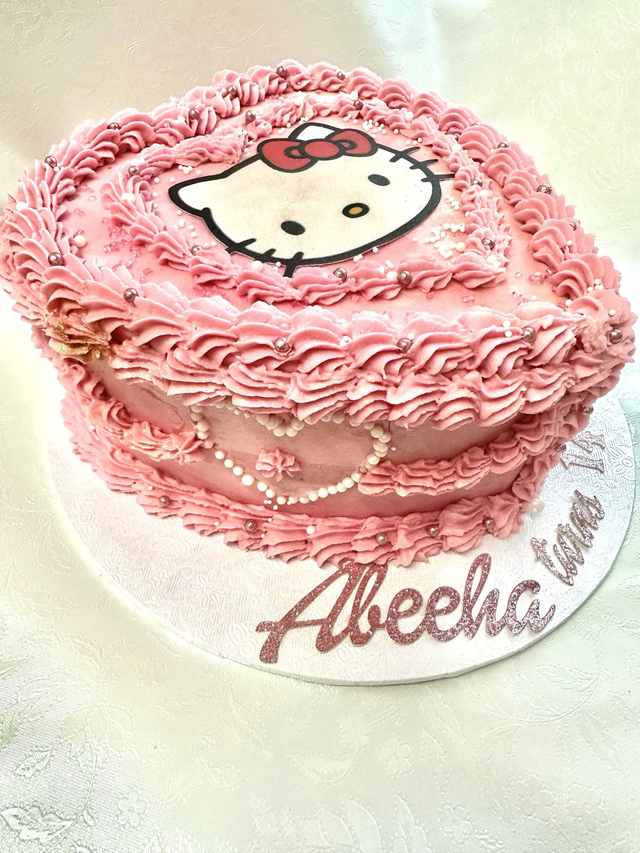 Hello Kitty Pink Heart shaped Birthday Cake