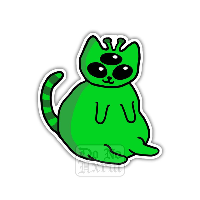 Green Alien Cat Sticker