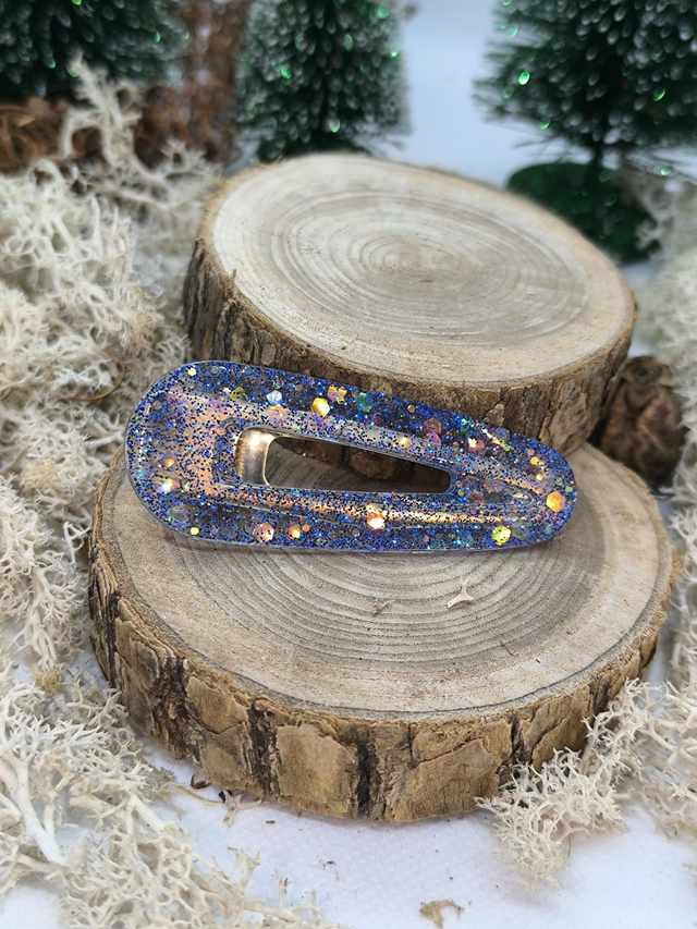 Barrette cheveux bleu et holographique 