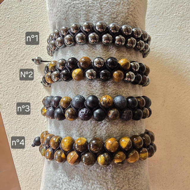 Bracelet "Mirko" en perles semi-précieuses 2 rangs (divers mix au choix)