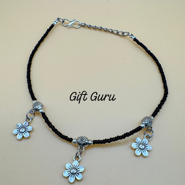 Oxidised black beads anklet 