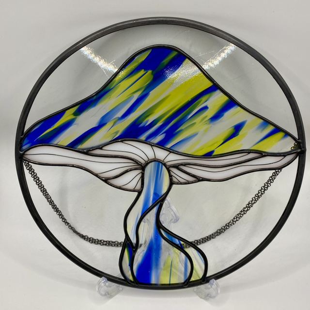 Stained Glass Yellow and Blue Mushroom Panel