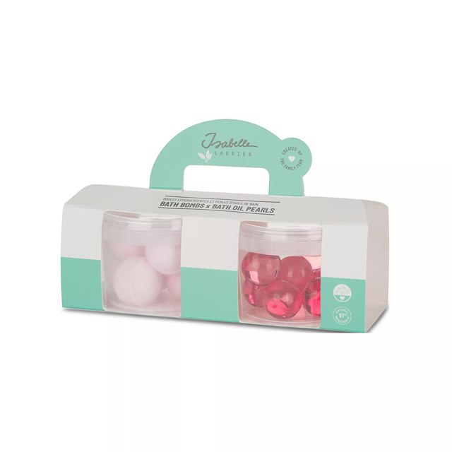 Coffret de bains  boules effervescentes  - parfum rose  et perles parfum passion - marque Isabelle Laurier