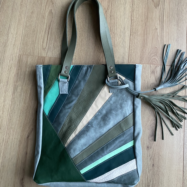 Green patchwork tote 