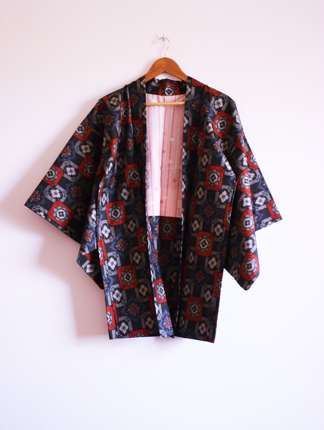 Vintage Haori Jacket, Tsumughi Haori Kimono Jacket, Japanese Silk Jacket