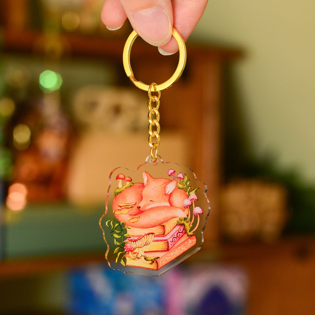 "A Library Fox" Clear Acrylic Keychain