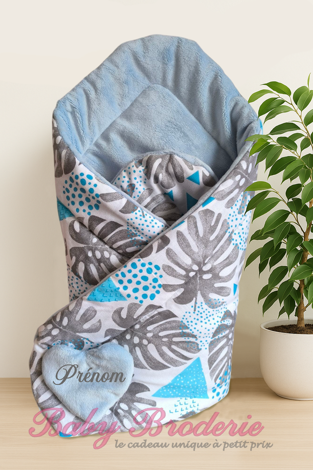 Nid d'ange bleu et motif feuille grise