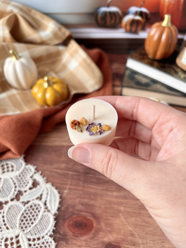 🍁 Mini bougie fleurie - parfum Brume matinale - à l&#039;unité