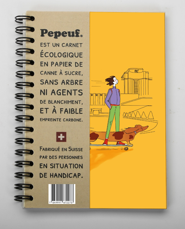 Carnet A6 de la marque Pepeuf portant une illustration faite par Moiselle Isaure appelée "Skate"