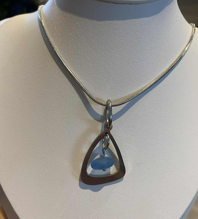 Cornflower blue sea glass necklace 