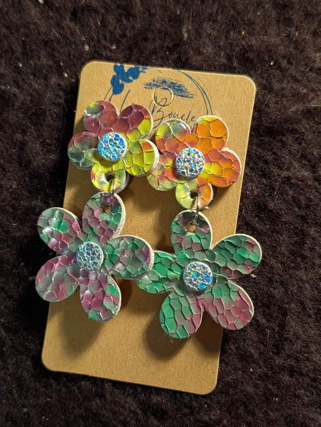 Boucles d'oreilles marguerite rose vert orange jaune m611