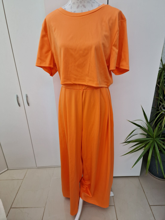 Ensembles Deux Pieces Top Court Orange Fluo Pantalon Large Orange Fluo Néon Taille 4XL