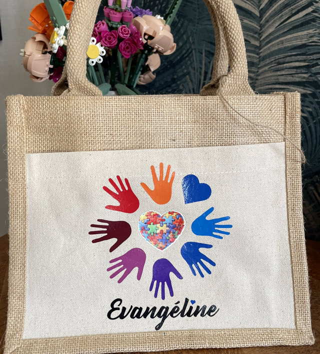 Mini cabas en toile de jute et coton - personnalisable