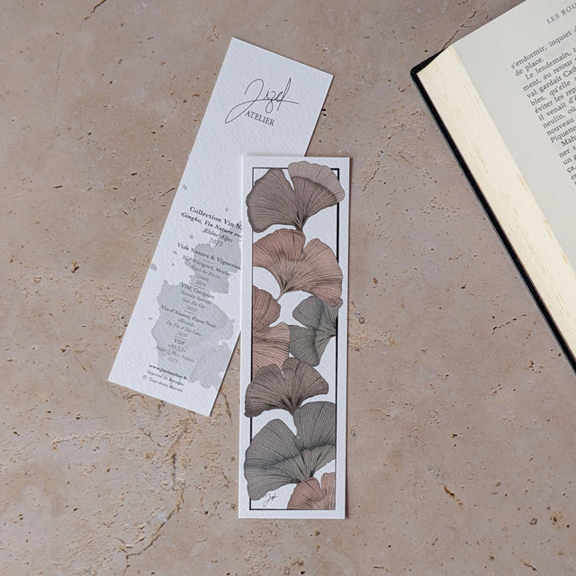 Marque-page - Vin Nature - Ginkgos, Vin sur Blanc