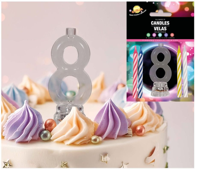 party,   32608  CANDELA LED N°8 CON 4 CANDELE, 13 CM