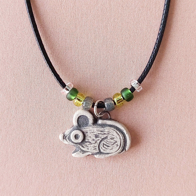 Rat necklace - handmade - clay mouse charm - ceramic rat pendant