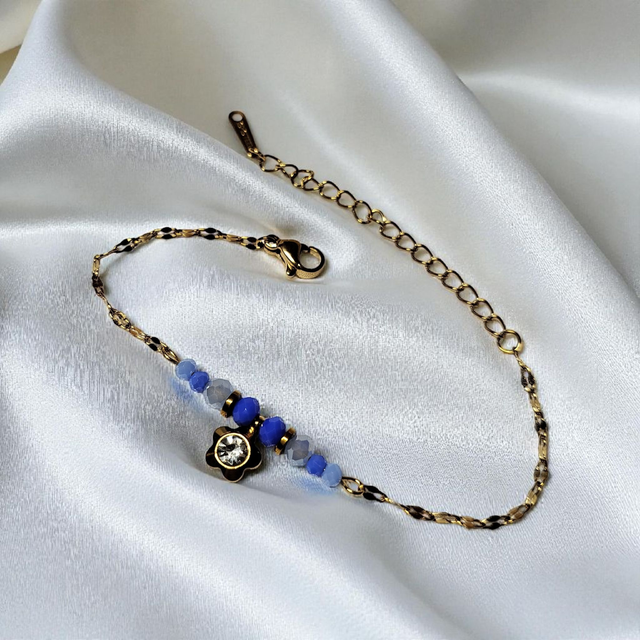 Bracelet acier inoxydable bleu saphir et doré