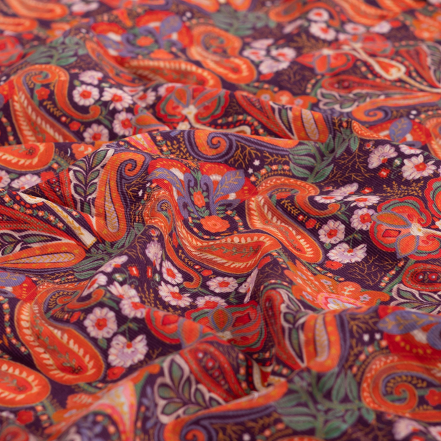 Velours milleraies fleurs marron et orangées