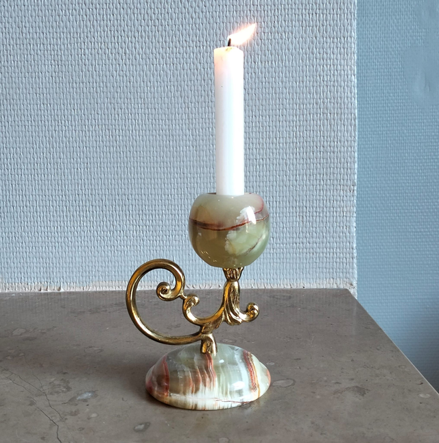 Bougeoir vintage en onyx et laiton doré – Décor élégant