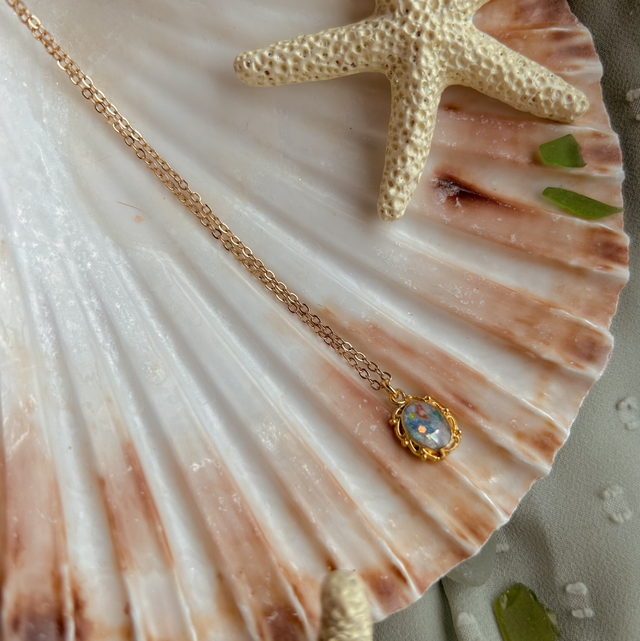 Tiny Ornate Necklace Gold Plated Bezel