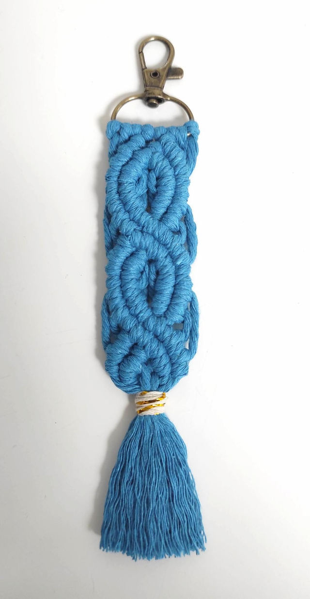 Porte clé en macramé bleu - carton personnalisable