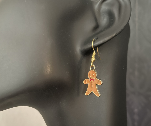Ginger bread man earrings on gold plated ear hooks 