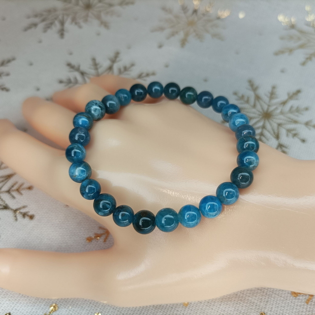 Apatite Bleue / Bracelet Boules de 6 mm / Rondes et Polies en Pierres Naturelles
